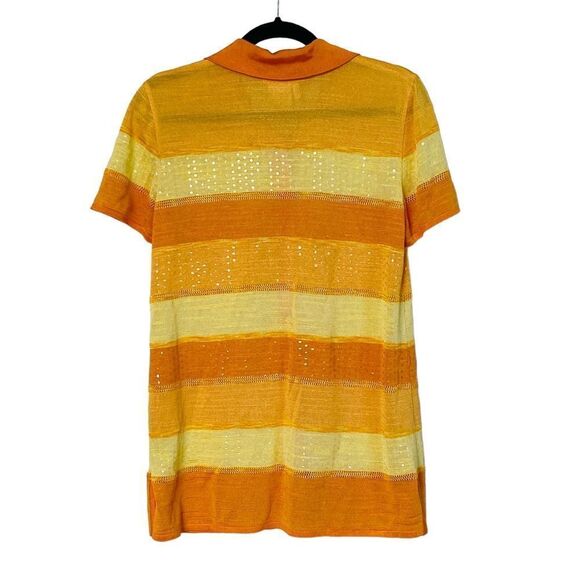 Vtg Escada Margaretha Ley Orange Yellow Stripe Knit Button Up Top Sz EU 34 US S - Picture 12 of 14